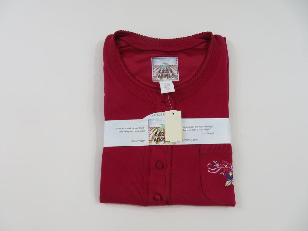 Earth Angel Sleeper Shirt, Flower Floral Embroidery, Red One Size 1990s